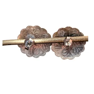 Photo of Vintage Unmarked Sterling Silver Round Floral Etched Lightweight Post Earrings