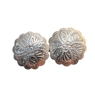 Photo of Vintage Unmarked Sterling Silver Round Floral Etched Lightweight Post Earrings