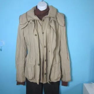 Photo of Elie Tahari Womens Size M Khaki Zip Front Trench Style Stowable Hood Jacket