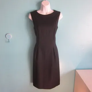 Photo of Elie Tahari Size 6 Navy Wool Blend Tera Leather Trim Shift Dress Career Office