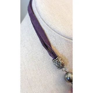 Photo of Purple Leather Corded Silvertone Enamel Fuschia Beaded Necklace & 1 Earring