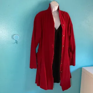 Photo of Eleven Stitch Design Size S Golden Gate Red Cotton Button Front A Line Full Coat Fall