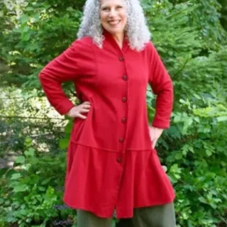 Photo of Eleven Stitch Design Size S Golden Gate Red Cotton Button Front A Line Full Coat Fall