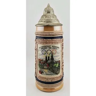 Photo of Vintage 1972 Munich Olympic Beer Stein Gerz West Germany Lidded Marienplatz 25