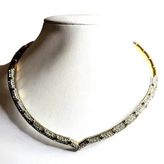 Photo of Vintage CZ 'V' Gold Tone Collar Fold Over Clasp 11" Collar Necklace