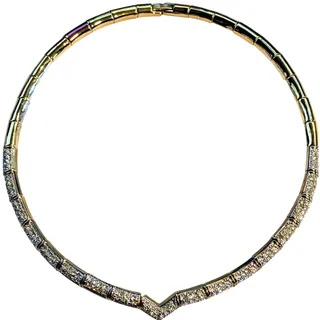 Photo of Vintage CZ 'V' Gold Tone Collar Fold Over Clasp 11" Collar Necklace