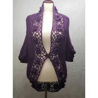 Photo of Romeo & Juliet Couture Purple Crochet Wrap Cardigan Dolman Sweater M Whimsigoth