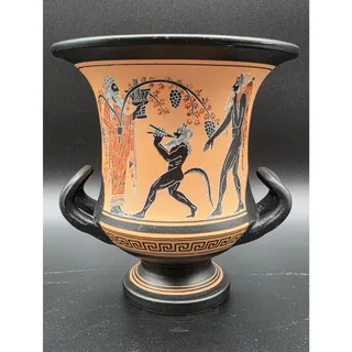 Photo of Vintage Greek Vase Dionysus Satyr Athens Pottery Calyx-Krater Lambrou Bros 7.25"