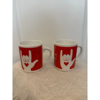 Photo of Set of two vintage I Love You (ILY) ASL ceramic coffee mugs
