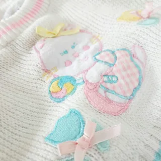 Photo of Vintage 1980s Doe-Spun Baby Girl Cat Sweater & Quilted Gingham Pants Set | 3-6M