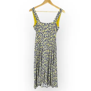 Photo of Boden A-Line Dress Women's 6R Yellow Blue Knee Length Sleeveless V-Neck Pullover