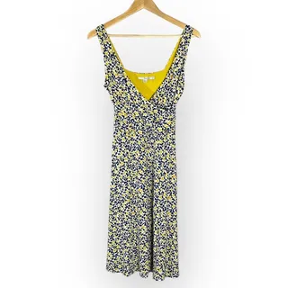 Photo of Boden A-Line Dress Women's 6R Yellow Blue Knee Length Sleeveless V-Neck Pullover