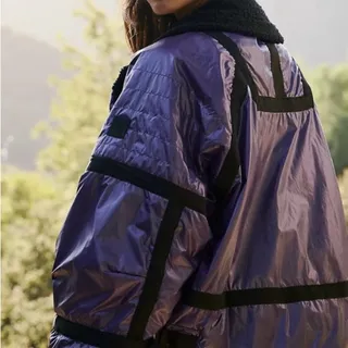 Photo of Free People Movement Vagabond Fleece Purple Black Oversized Bomber Jacket Size L