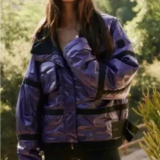 Photo of Free People Movement Vagabond Fleece Purple Black Oversized Bomber Jacket Size L