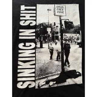 Photo of Sinking In Sh*t Drug Free Zone Metal Hardcore Band T Shirt Black Men's SZ Sm VTG