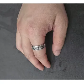 Photo of S925 Sterling Silver Tibetan Raised Letter-Block Spinner Ring