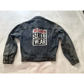 Photo of Vintage Levis Jean Jacket Jr. M Blue Acid Wash Vision Street Wear Hand Painted