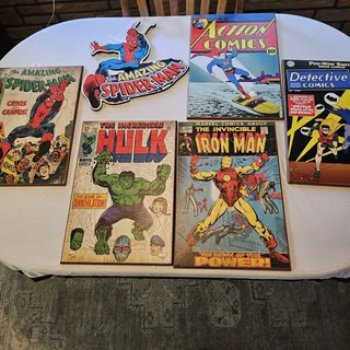 Photo of Marvel Comic Book Wall Art Superman, Iron Man, Batman, Hulk, Spiderman LOT 5 PCS