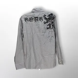 Photo of Roar Mens Button-Down Shirt L Gray Long Sleeve Casual