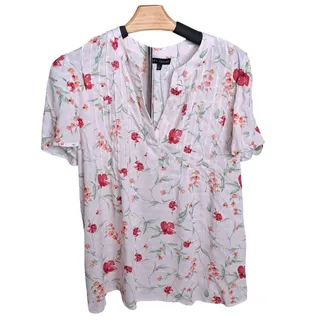 Photo of Napa Valley Floral Blouse Size Small NWT Pink Red Flutter Sleeve 100% Rayon