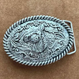 Photo of Floral Tooled Horse Concho Belt Buckle | Western Statement Accessory