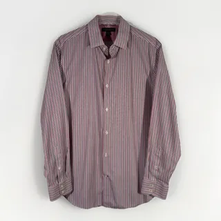 Photo of Banana Republic Non Iron Dress Shirt Mens L Slim Fit Striped Button Up Red L