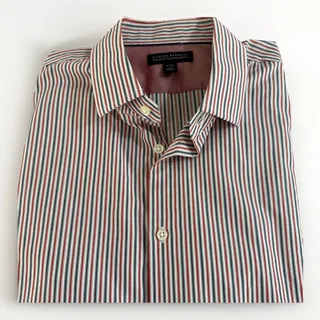 Photo of Banana Republic Non Iron Dress Shirt Mens L Slim Fit Striped Button Up Red L