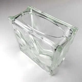 Photo of Vintage modernist heavy glass vase 7.5” square sculptural art glass