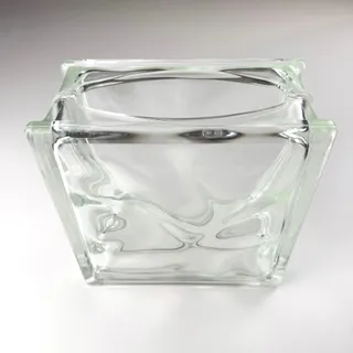 Photo of Vintage modernist heavy glass vase 7.5” square sculptural art glass
