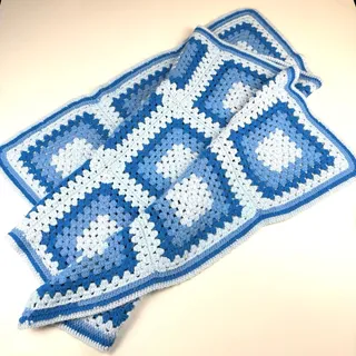 Photo of Vintage crochet granny square blanket blue handmade throw 61x38