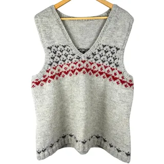 Photo of Vintage fair isle wool sweater vest gray red blue unisex size large