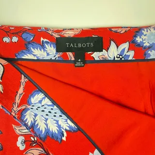 Photo of Talbots red floral skirt size 4 cotton stretch knee length side zip