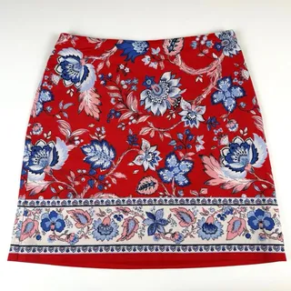 Photo of Talbots red floral skirt size 4 cotton stretch knee length side zip