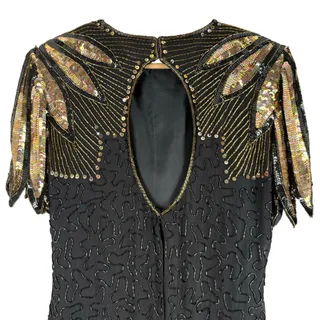 Photo of Vintage Stenay silk beaded sequin dress black gold cocktail party size 10