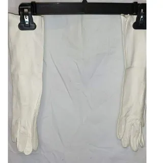 Photo of Women’s Long White Vintage Leather Dress Gloves Size Small Elegant Formal