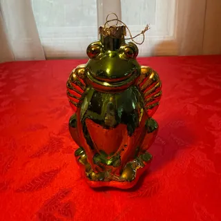 Photo of Vintage frog Christmas ornament large green novelty holiday decor 1990s
