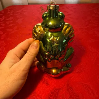 Photo of Vintage frog Christmas ornament large green novelty holiday decor 1990s