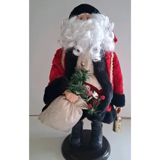 Photo of Vintage 16" Santa Claus Figurine Red Velvet Suit Black Trim with Sack & Lantern