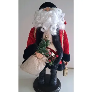 Photo of Vintage 16" Santa Claus Figurine Red Velvet Suit Black Trim with Sack & Lantern