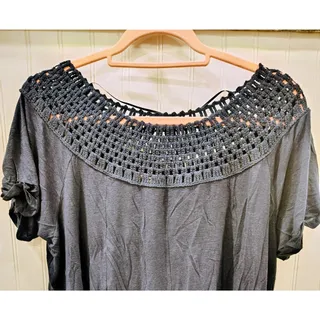 Photo of Maurices Short Sleeve Crochet Blouse Top, Blue, Women's Large