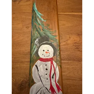 Photo of Handmade Handpainted wooden candle holder with snowman