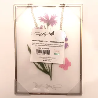 Photo of Dolly Parton Floral Glass Panel - Periwinkle & Pink Flowers Hanging Decor