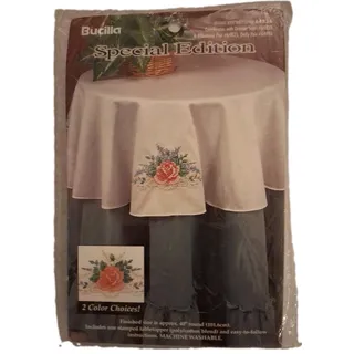 Photo of Vtg Bucilla Elegant Rose Stamped Cross Stitch Table Topper Kit 40" Round