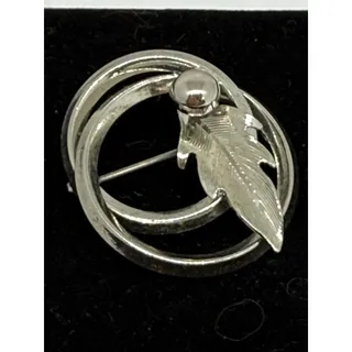 Photo of VINTAGE Abstract Feather Brooch Silver Tone Circular Leaf, Modernist Jewelry Pin