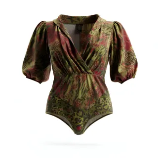 Photo of Bisou Bisou Womens Bodysuit XL Floral Green Career/Office NWOT