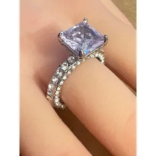 Photo of NIB Lavender Princess Cut Rhinestone Ring Size 9