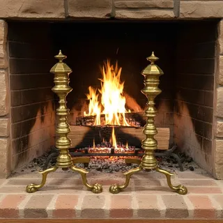 Photo of Antique Brass Andirons Pair-Chippendale-Beehive-Claw Foot-Fireplace Dogs-Federal