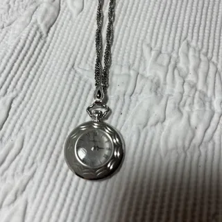 Photo of Vintage Caravelle Woman’s Pocket Watch With Chain Silver