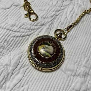 Photo of Collectible Franklin Mint Quartz Movement Bald Eagle Pocket Watch With Chain
