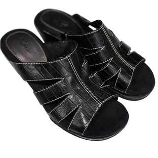 Photo of G.H. Bass & Co. Black Croc Embossed Cutout Slide Sandals Women’s 8B Leather Y2K